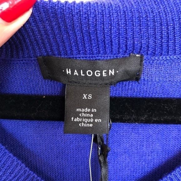 Halogen V-Neck Lightweight Merino Wool Blend Sweater in Royal Neon New With Flaw - Picture 5 of 13